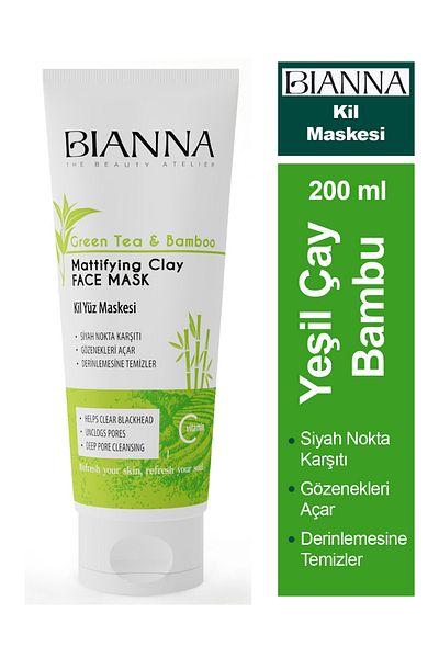 Bianna Green Tea and Bamboo Extract - 200ml Anti-acne and Blackhead Clay Mask and Moisturizing Cream