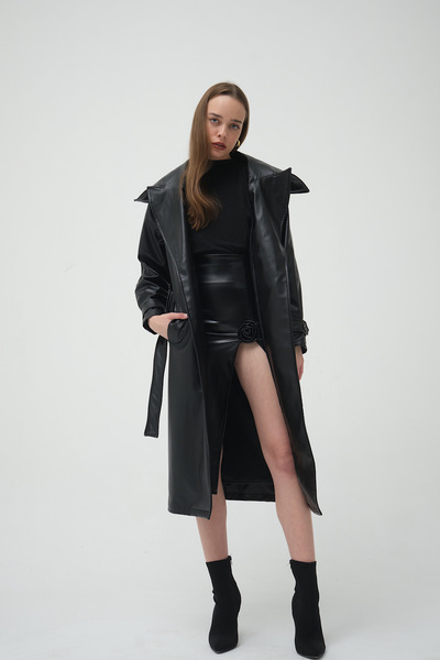 Roselenda Aurelia Vegan Deri Siyah Kaban