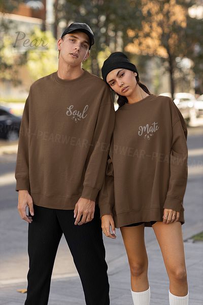 Pear Wear Суитшърт за двойка с щампа Soul Mate, унисекс, суичър от 2 части Oversize Lover