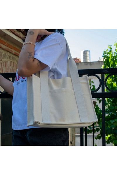 aklımdaki moda Organic Canvas Mini Tote Bag Cream