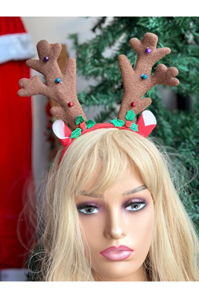 QUEEN AKSESUAR Coroană de lux importată pentru Crăciun, cu coarne de cerb, cu clopoței, coroană de cerb cu urechi, roșu, pentru adulți și copii