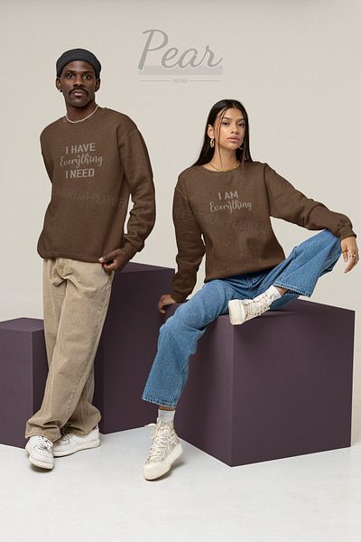 Pear Wear Everything Printed Unisex 3 Thread Raised Lover Set Oversize Φούτερ 2 τεμαχίων