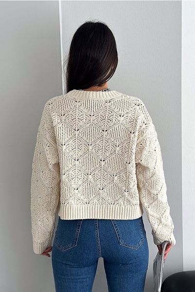 Hazinedan Pulover din tricot moale, bej, mărime standard, cu găuri