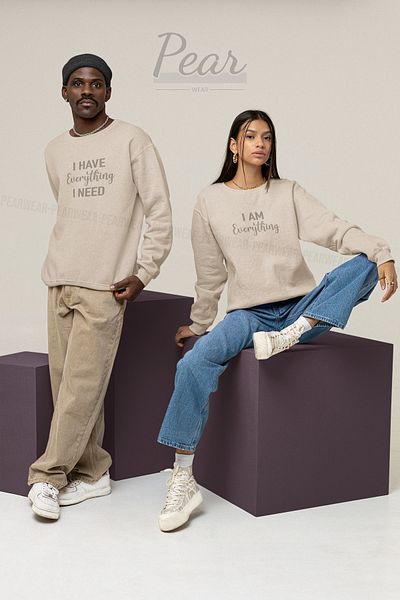 Pear Wear Everything Printed Unisex 3 Thread Raised Lover Set Oversize Φούτερ 2 τεμαχίων