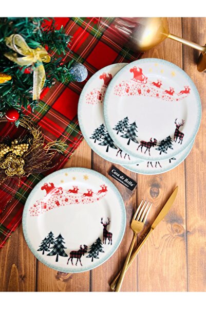 Genel Markalar Yılbaşı Desenli 6 Kişilik Servis Tabağı 25cm