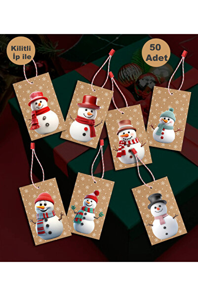 TELLGRAF Yılbaşı Temalı Klipsli İpli Sallanan Etiket (5x8 cm 50 Adet etiket v...