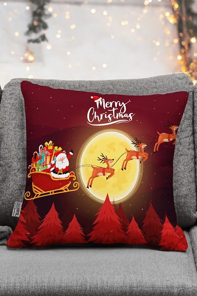 Hayal Dekoratif Merry Christmas Santa Claus New Year Patterned Digital Printed Decorative Pillow and Cushion Cover