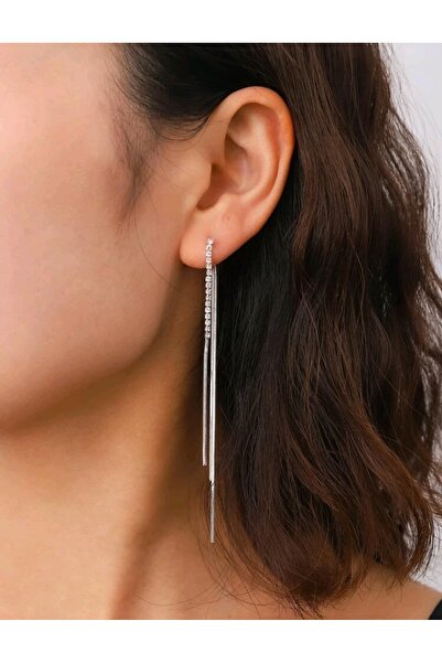 TakıConcept Taşlı Sallantılı Gümüş Kaplama Küpe, Kadın Küpe, Taşlı Küpe