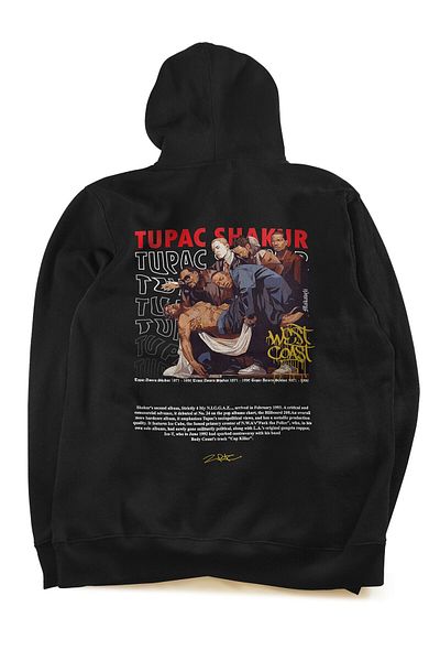 Grove Fashion Unisex Μαύρο Tupac Makaveli Vol.2 Φούτερ με στάμπα με δύο κλωστές Oversize Hoodie