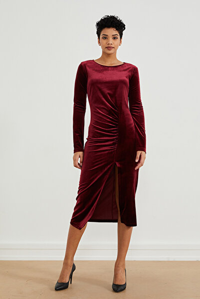 PAULMARK Rochie din catifea cu adunare si detaliu cu fanta