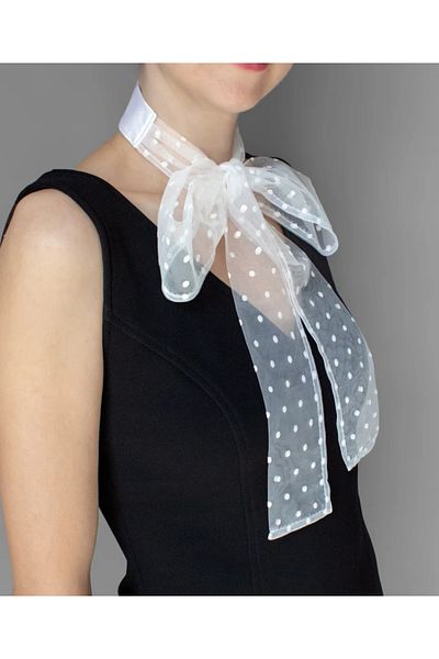es moda shop Aba polka dot gauze scarf neck collar white
