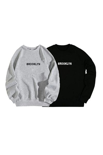 Modern Moda Hanorac unisex oversize cu imprimeu Brooklyn negru-gri