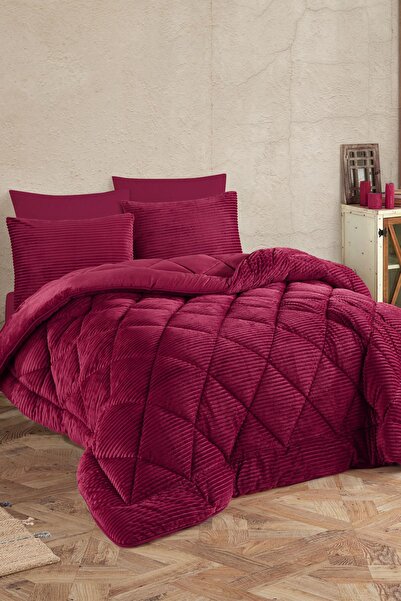 Hobby Claret Red Premium Soft Double Quilt Set