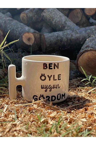 Eylül Design لقد رأيت باللون الكريمي المناسب، مكتوب عليه كتابة ممتعة، تصميم مخصص، كوب تي، كوب لاتيه