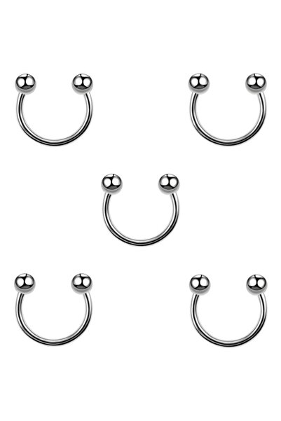 MAZEN 5 Adet Cerrahi Çelik 8 mm Nal Piercing Yarım Halka Piercing