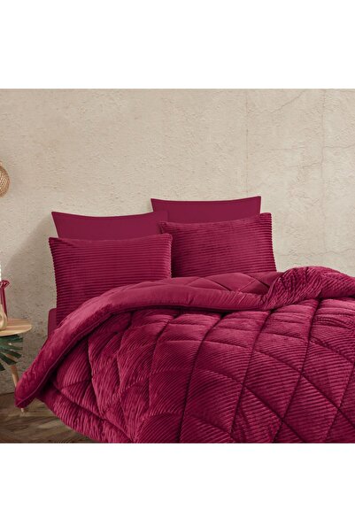 Hobby Claret Red Premium Soft Double Quilt Set