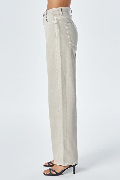 CROSS JEANS Weslie Beige High Waist Zippered Wideleg Fit Jean Trousers C 4530-068