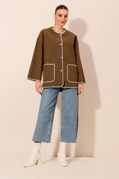 Bigdart 0690 Boyfriend Embroidered Stitch Jacket - Brown