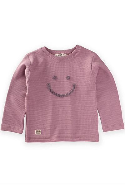 Cigit Smile Süzene besticktes Waffel-Saison-T-Shirt 2–10 Jahre Flieder