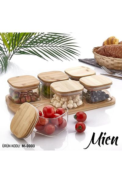 MİEN Mien 6-Piece Vacuum Bamboo Cover Glass Breakfast Set