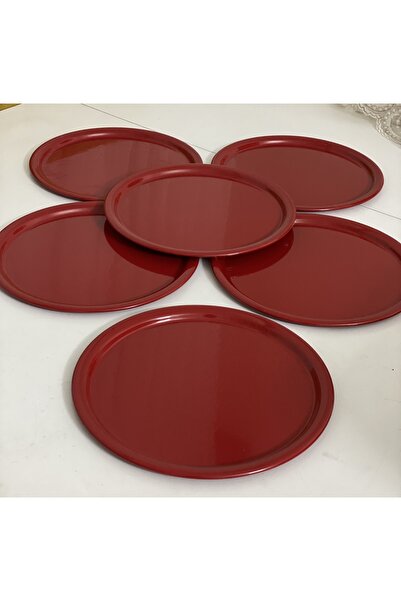 Elzem RED COLOR 6-PIECE ROUND SERVICE AND PRESENTATION TRAY METAL LUX