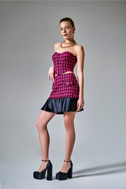 BASAKLA OFFICIAL Pile Detaylı Mini Tüvit Carina Etek - Exclusıve