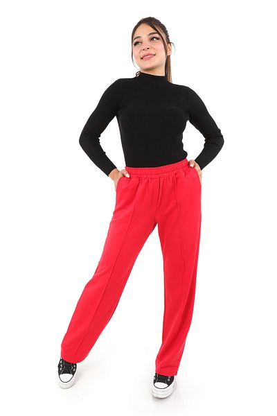 DİVİSTA Women's Red Color Elastic Waist Wide Leg Sweatpants