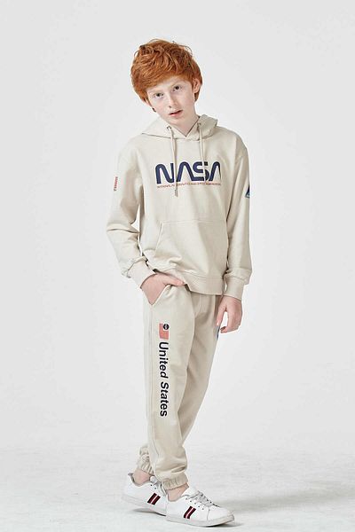 Black One Hooded Long Sleeve Print Detailed Boy's Tracksuit Set
