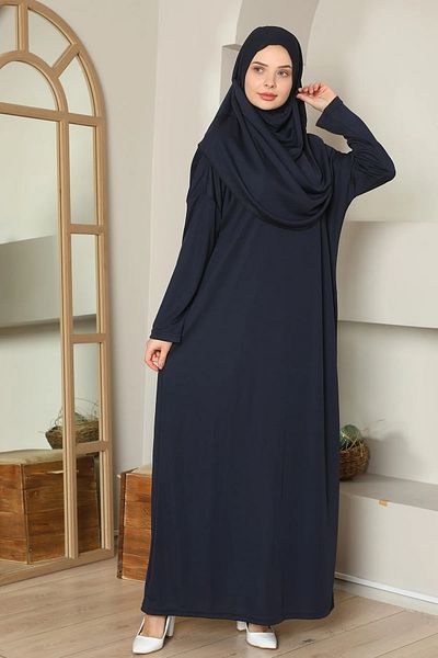 miss ledonna Μπλε Navy One Piece Πρακτικό Φόρεμα Προσευχής με Μαντίλι