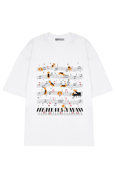 GreenMint قميص بيجلي لموسيقى البيانو كبير الحجم للجنسين - Cute Dog Lover_OE1714