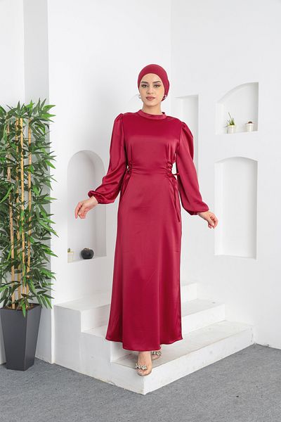 hacer ayaydın Side Piping Tied Satin Dress