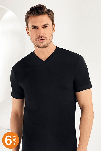 Şahinler Men's Black 6-Piece Pack 100% Cotton Undershirt Me011