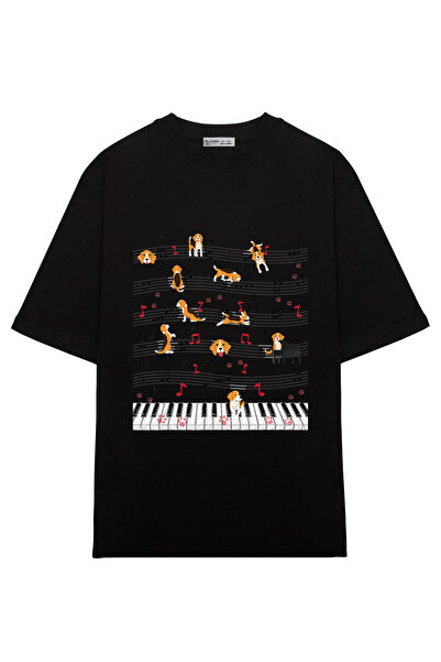 GreenMint قميص بيجلي لموسيقى البيانو كبير الحجم للجنسين - Cute Dog Lover_OE1714