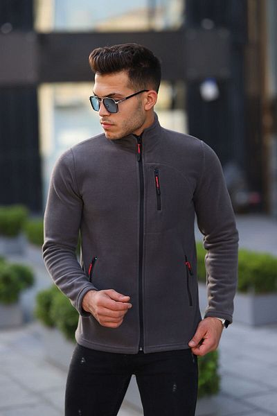 Kozik Ανδρική ζακέτα από φλις Anthracite Shoftsell Standard Fit Full Zipper 3 τσέπες