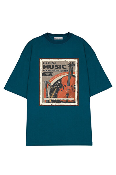 GreenMint تي شيرت بتصميم موسيقى كلاسيكية كبير الحجم للجنسين_OE1072