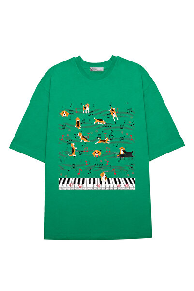 GreenMint قميص بيجلي لموسيقى البيانو كبير الحجم للجنسين - Cute Dog Lover_OE1714