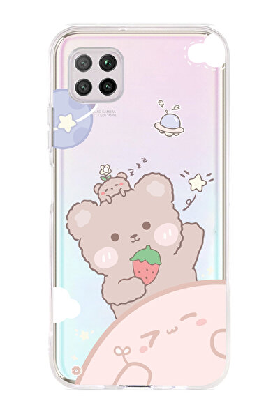 Magic Ring Huawei P40 Lite Uyumlu Tatlı Ayıcık Desenli Şeffaf Telefon Kılıfı