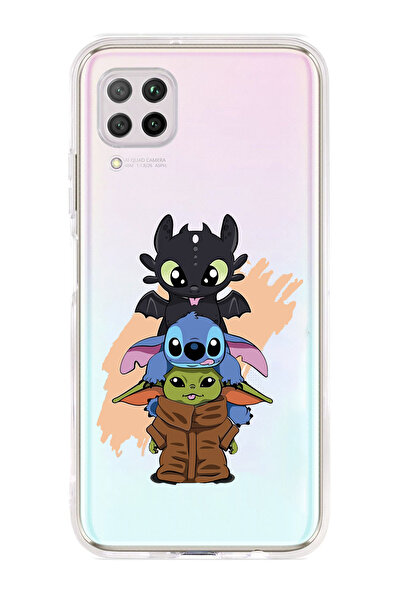 Magic Ring Huawei P40 Lite Uyumlu Sevimli Baby Yoda ve Stitch Desenli Şeffaf ...