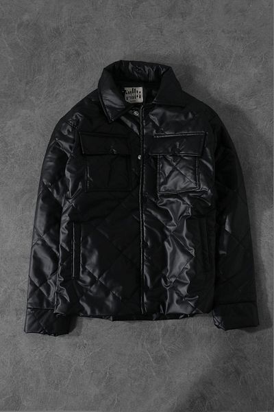Slatra Men's Black Quilted Lined Leather Coat