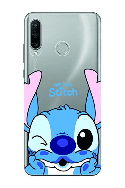Magic Ring Huawei P30 Lite Uyumlu We Love Stitch Desenli Şeffaf Telefon Kılıfı