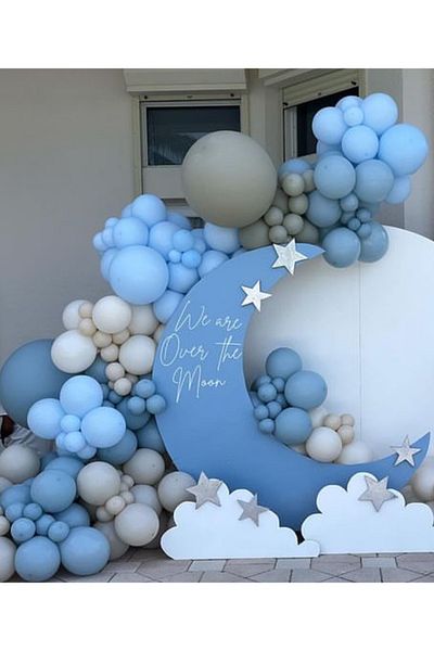 Çemrek Süs Parti Blue retro stone sea sand balloon chain set 100pcs