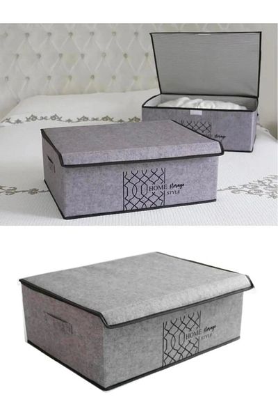 Smyak Felt Lid Storage Bag, Multi-Purpose Organizer Box with Lid 50x40x19 Cm