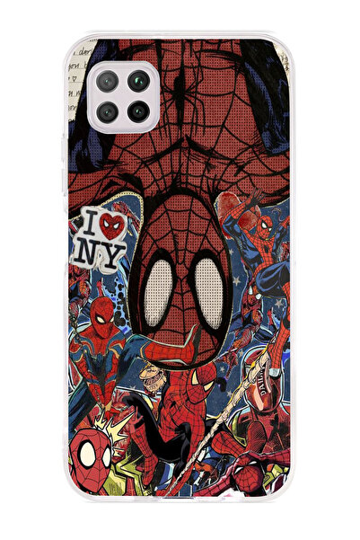 Magic Ring Huawei P40 Lite Uyumlu Spiderman Kolaj Desenli Şeffaf Telefon Kılıfı