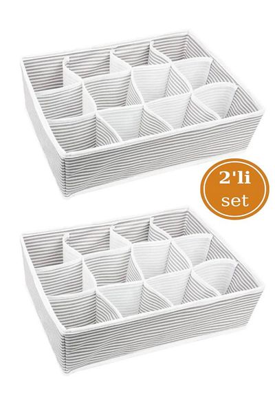 Smyak 2 Pieces 12 Compartment Drawer Organizer, Multi-Purpose Baby Laundry Socks Scarf Organizer 2-Piece
