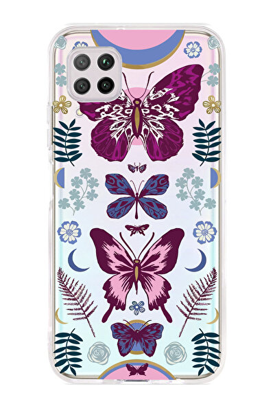 Magic Ring Huawei P40 Lite Uyumlu Kelebek Desenli Şeffaf Telefon Kılıfı