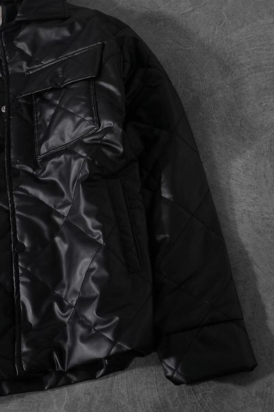Slatra Men's Black Quilted Lined Leather Coat
