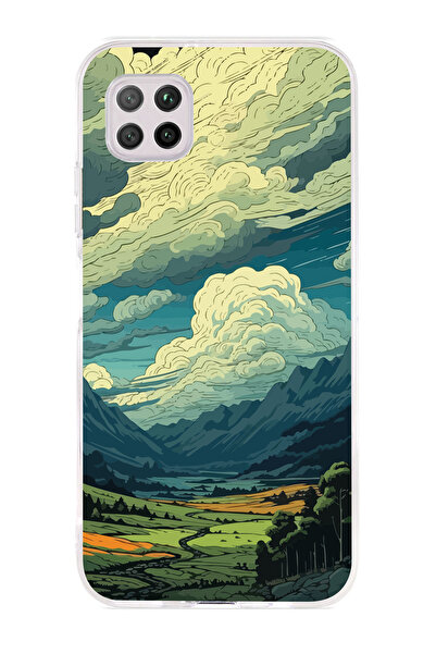 Magic Ring Huawei P40 Lite Uyumlu Doğa ve Bulut Desenli Şeffaf Telefon Kılıfı