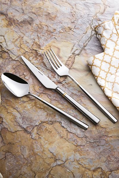 Emsan Prime Penta Gold 84 Piece Fork Spoon Knife Set for 12 Persons Luxury Boxed