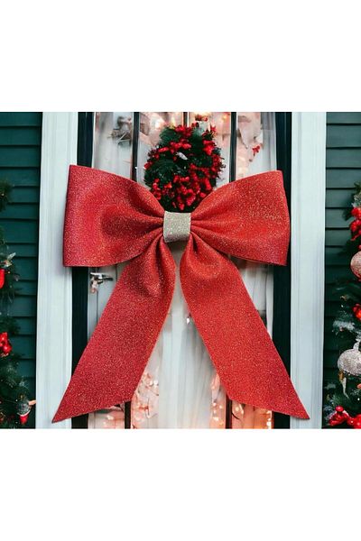 partideyince New Year's Red Bow Eva Shiny Glitter Ribbon 25x25 Cm Bow Red