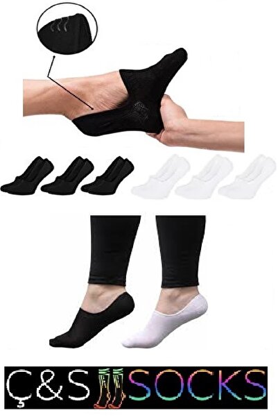 çs socks Unisex 6 Çift Cotton Görünmez Babet Çorap 3 Siyah 3 Beyaz